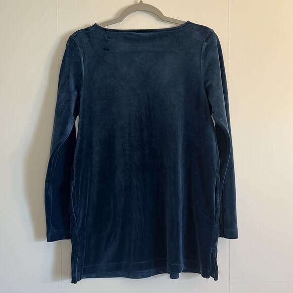 J. Jill purejill Velour Tunic Top w/ Pockets Size S Blue Long Sleeves Lounge - Picture 3 of 8